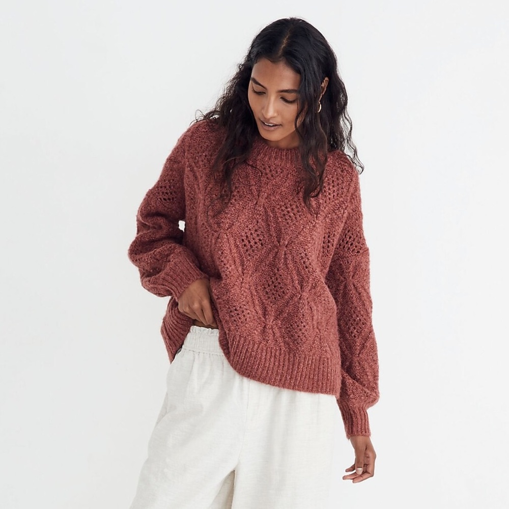 Pointelle Cayden Balloon-Sleeve Sweater Size XL NWT